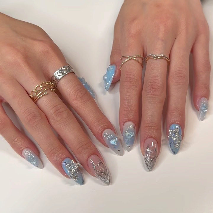 Blue Y2K Star & Heart Press-on Nails