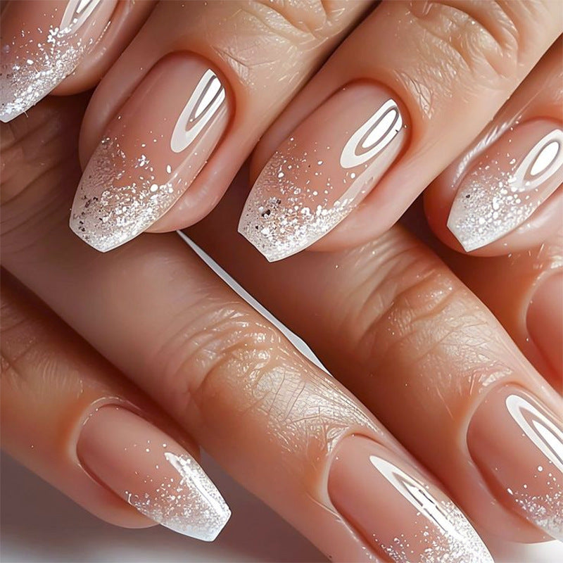 Handmade Silver Glitter Gradient Press-on Nails