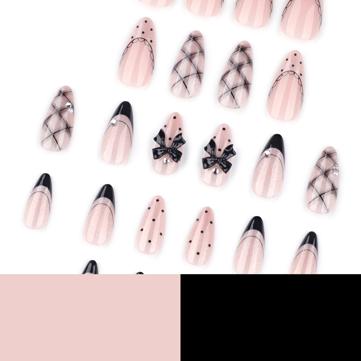 Gothic Black Bowknot Y2K Cat Eye Almond Press On Nails