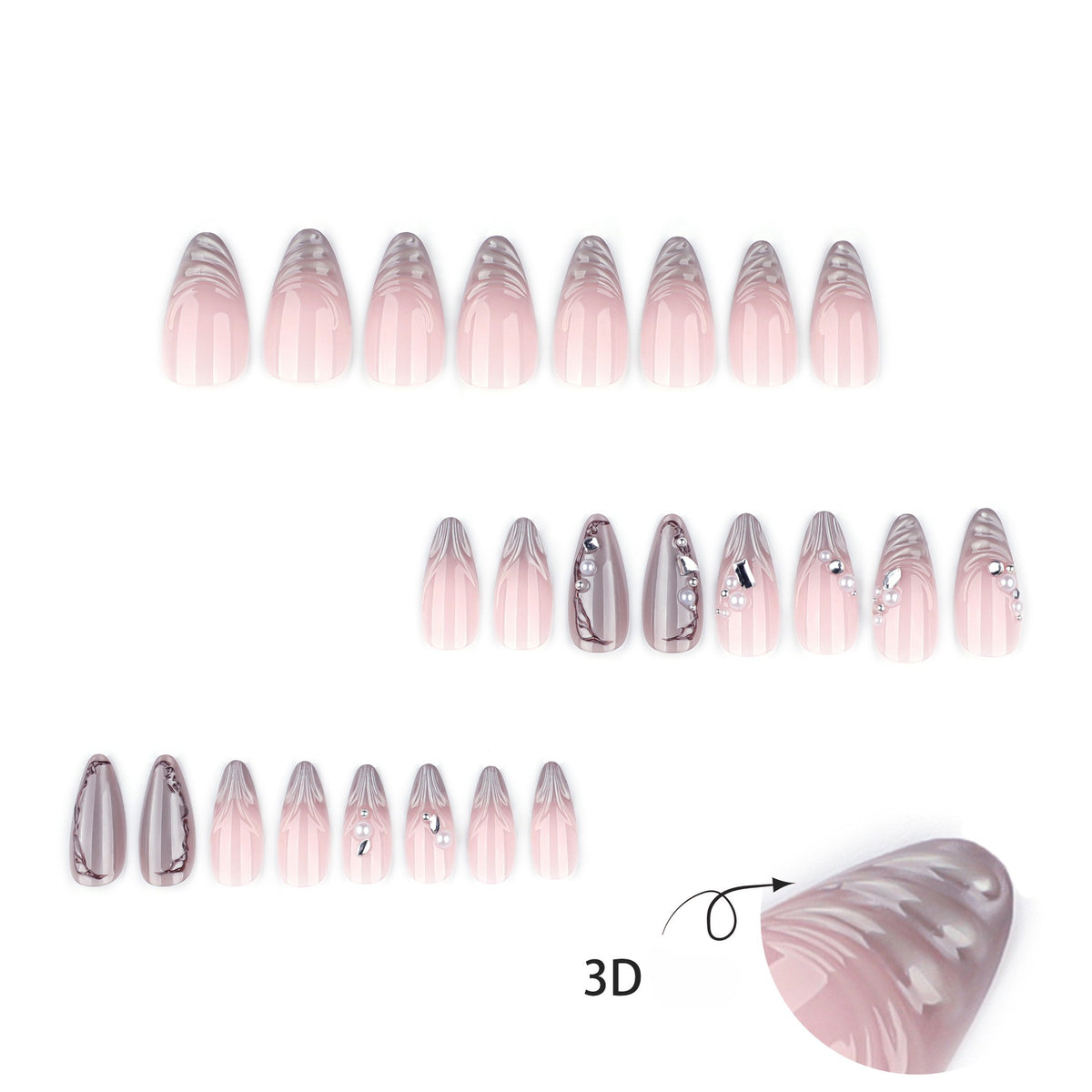 French Light Cat Eye 3D Water Ripple Nails