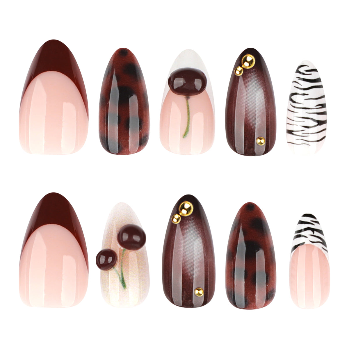 Black & White Zebra Print 3D Cherry Nails