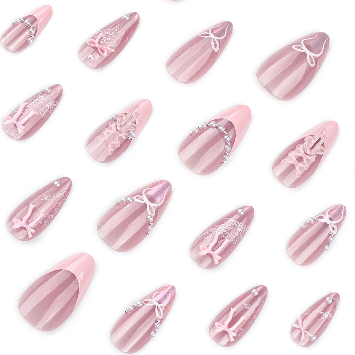 Sweet Pink 3D Bow French Tip Nail Art