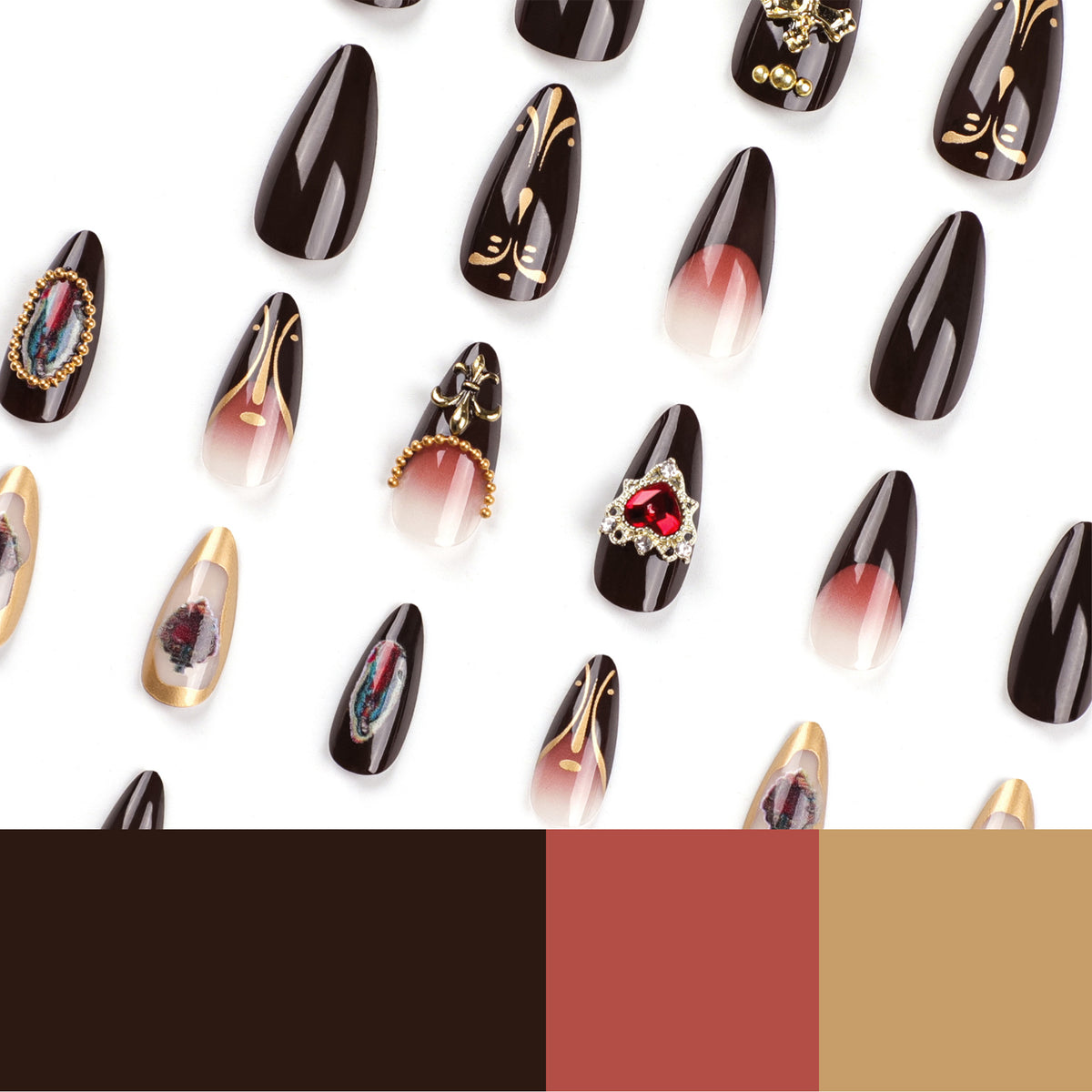 Handmade 3D Embossed Heart Gemstone Press-on Nails