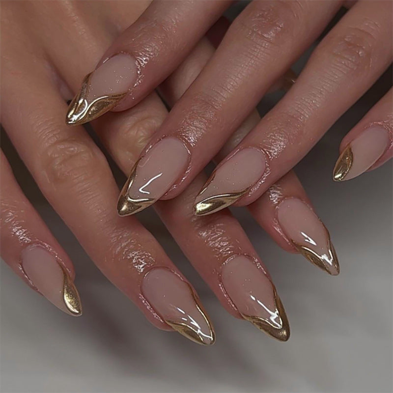 3D Textured Gold Metallic French Tip Press-on Nails