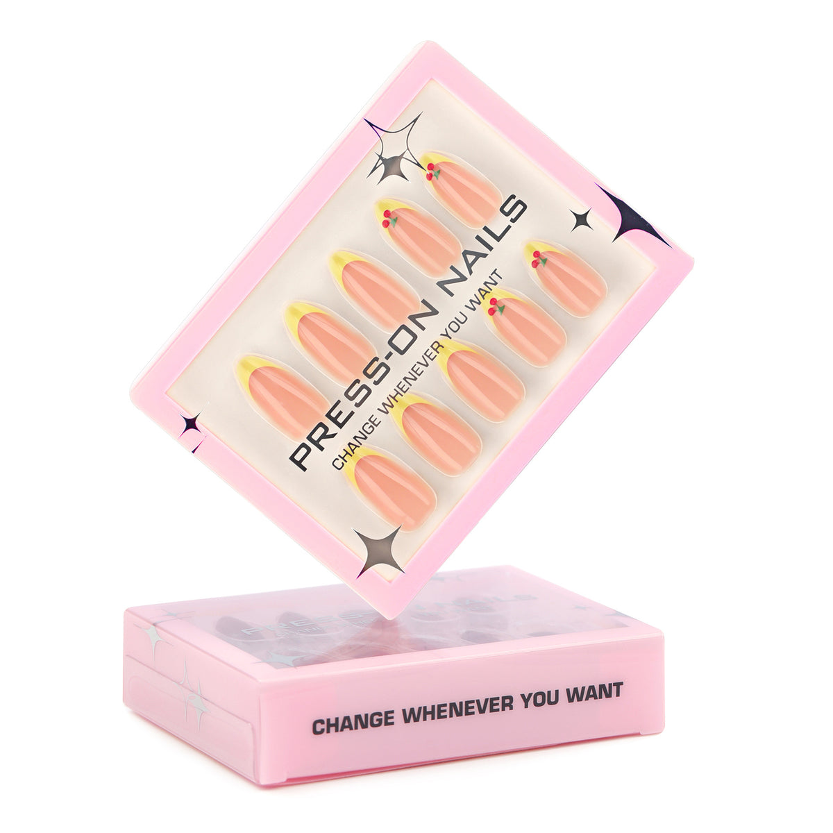 3D Cherry Yellow French Press-On Nails