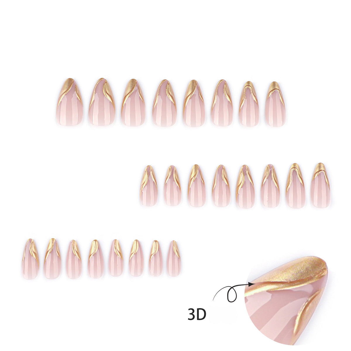 3D Textured Gold Metallic French Tip Press-on Nails