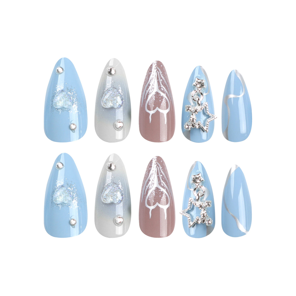 Blue Y2K Star & Heart Press-on Nails