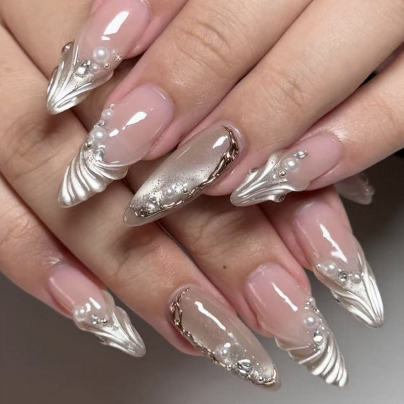 French Light Cat Eye 3D Water Ripple Nails