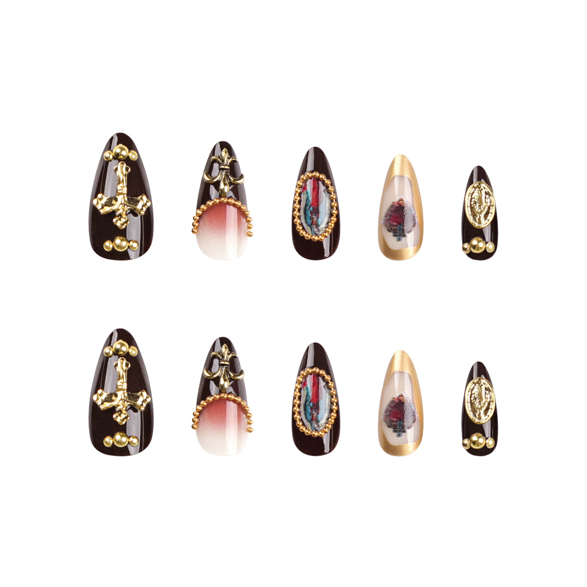 Handmade 3D Embossed Heart Gemstone Press-on Nails