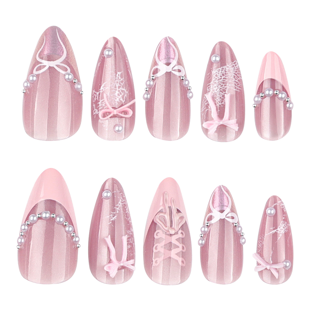 Sweet Pink 3D Bow French Tip Nail Art