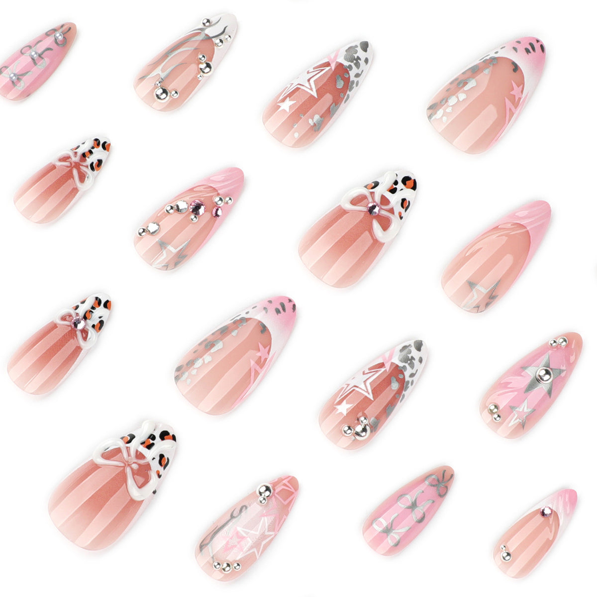French Pink Edgy 3D Bow Nails