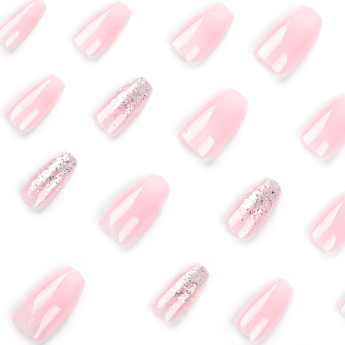 Aesthetic Pink and White Ombre Glitter Press-on Nails