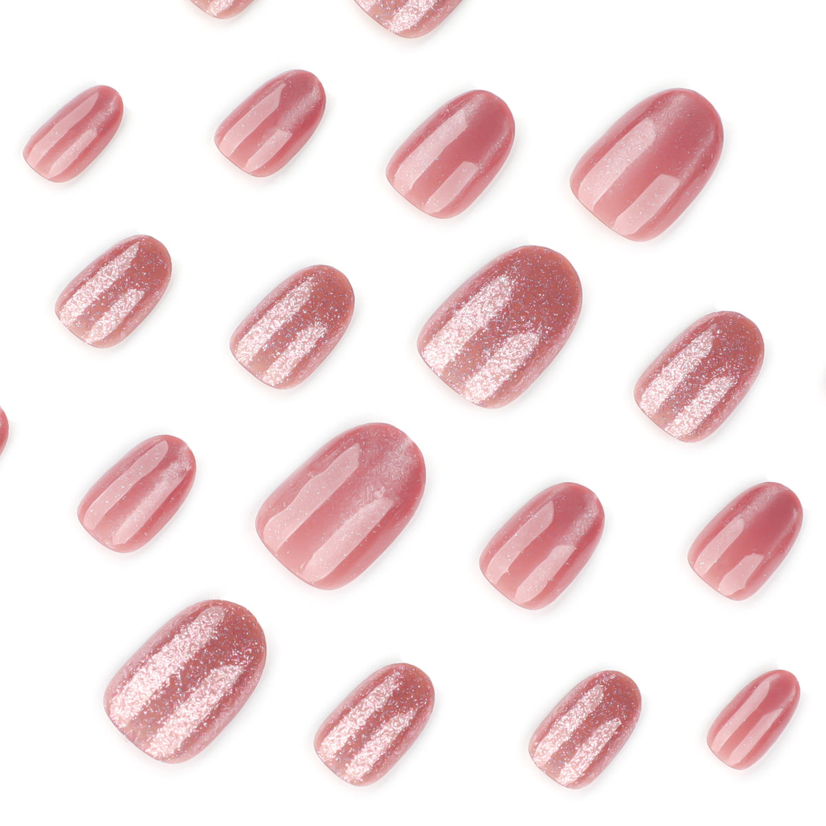 Nude Pink Sparkle Cat Eye Nails