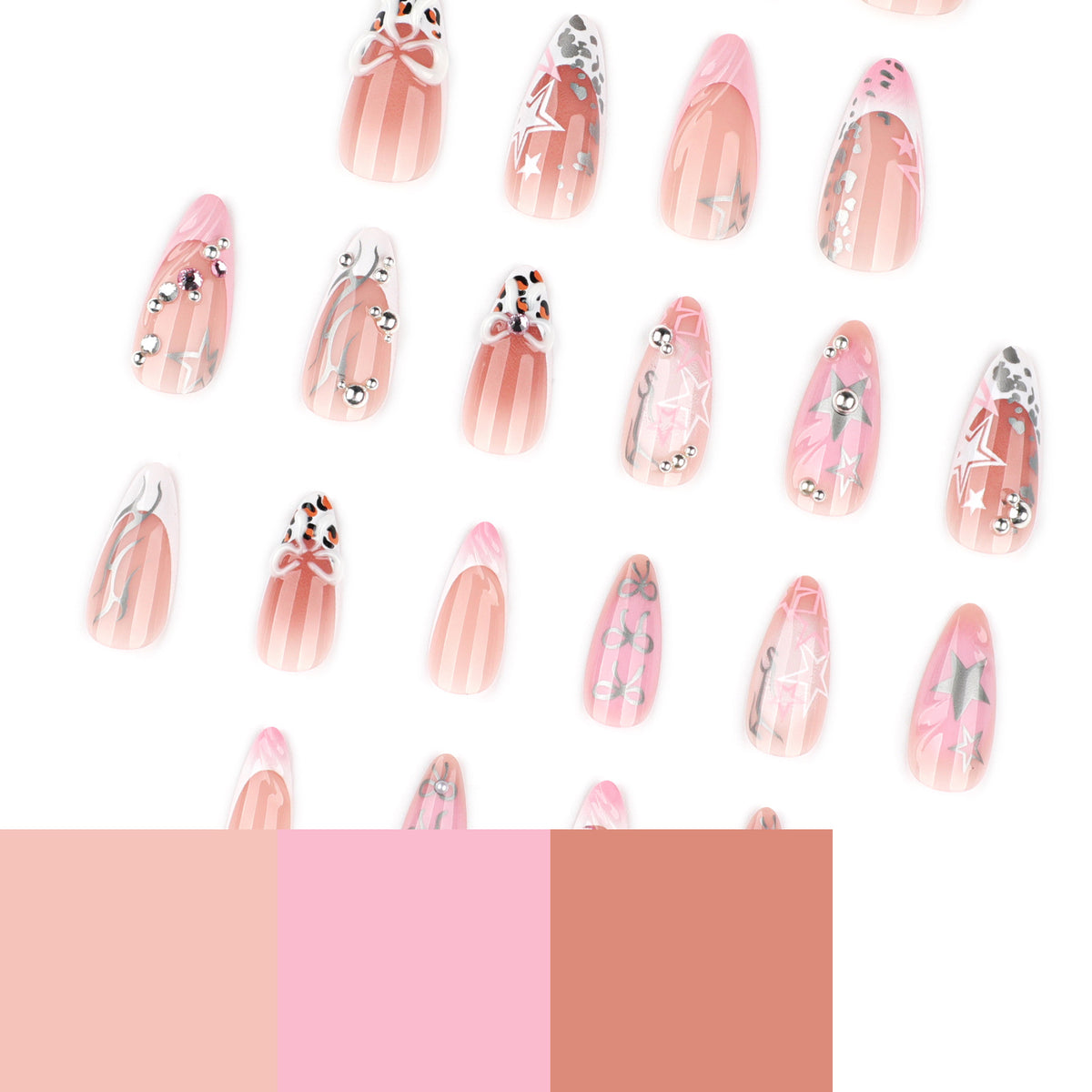 French Pink Edgy 3D Bow Nails