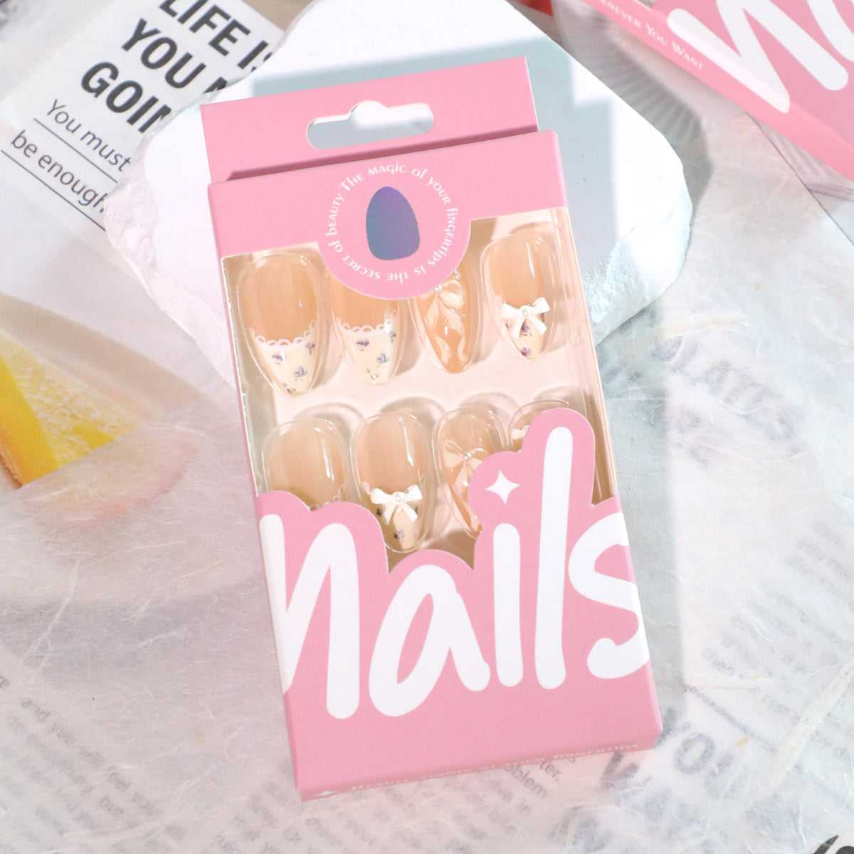 Handmade French Tip Press-on Nails with 3D Ribbon Bows