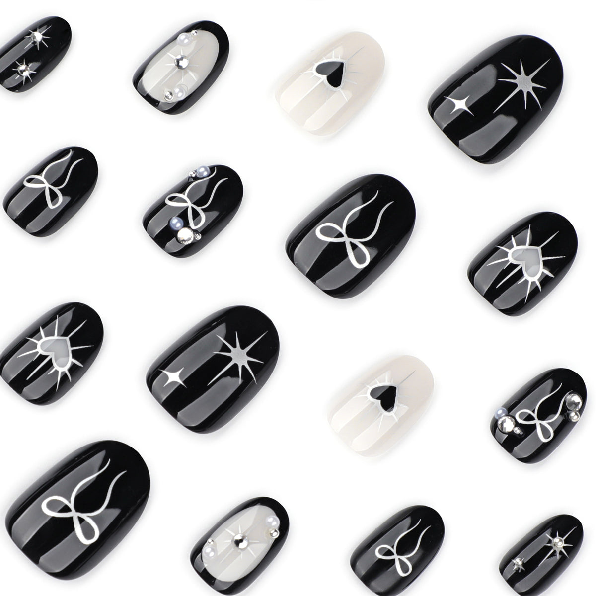 Handmade Goth Black Heart Y2K Press-on Nails