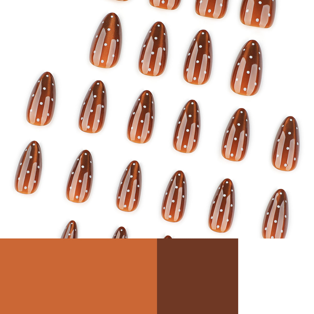 Brown Cat Eye White Polka Dot Nails