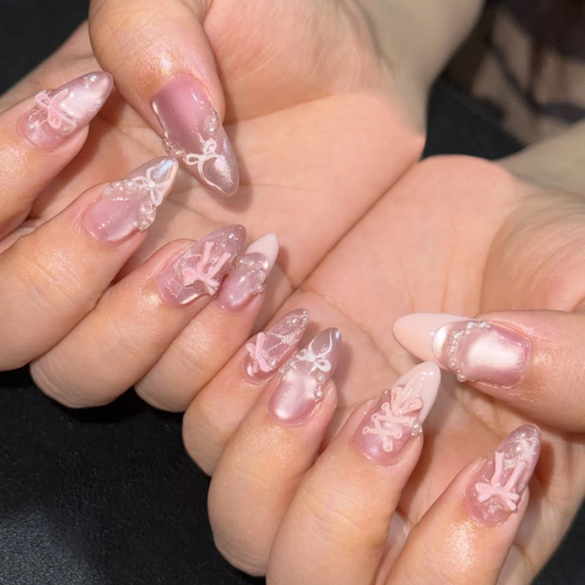 Sweet Pink 3D Bow French Tip Nail Art
