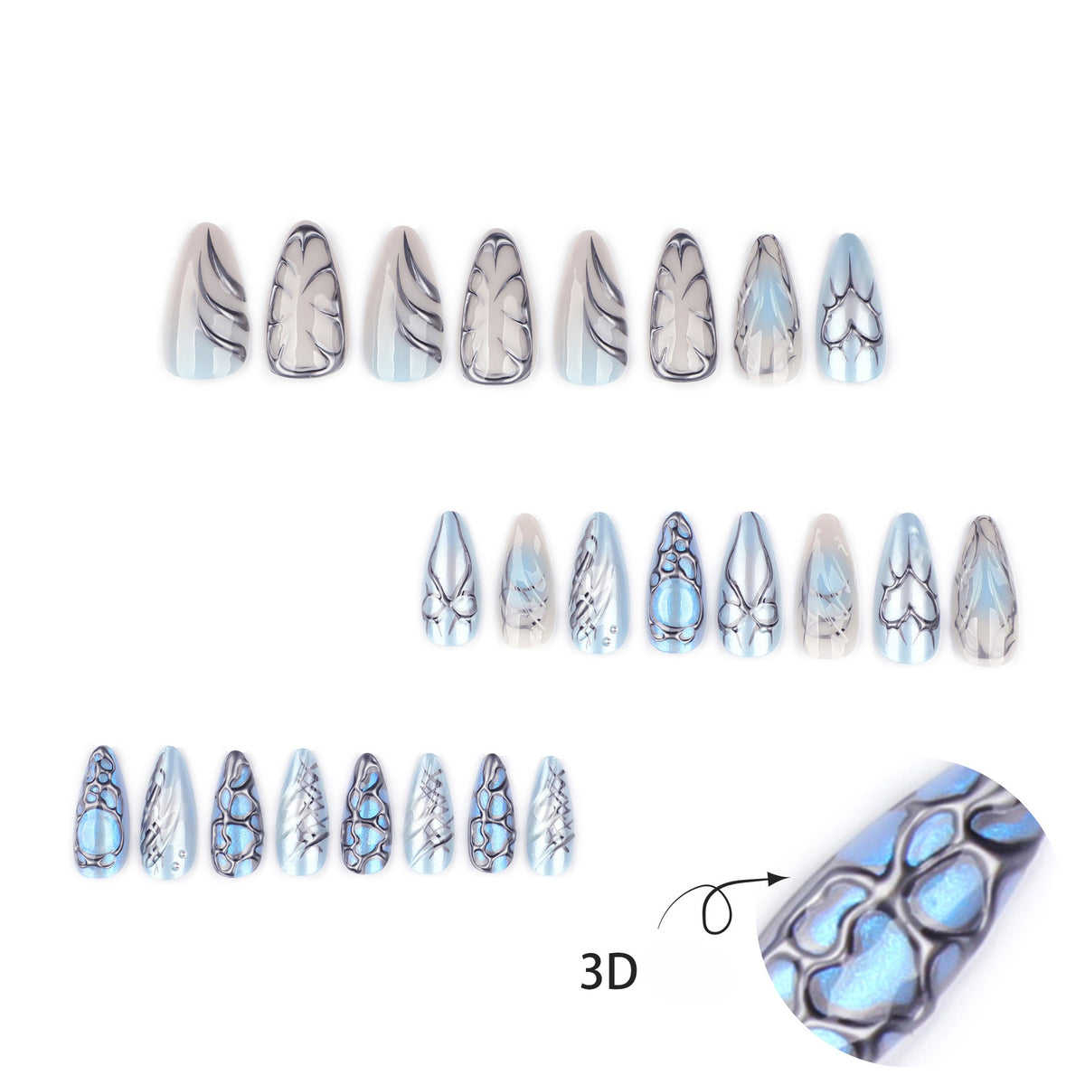Ice Blue Y2K Cyber 3D Nails