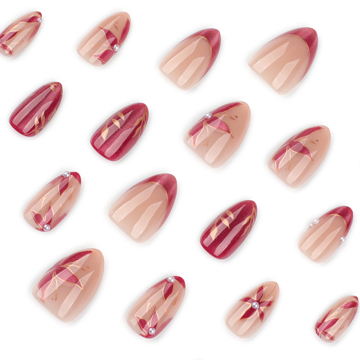 Leaf and Flower Cat Eye Nail Art