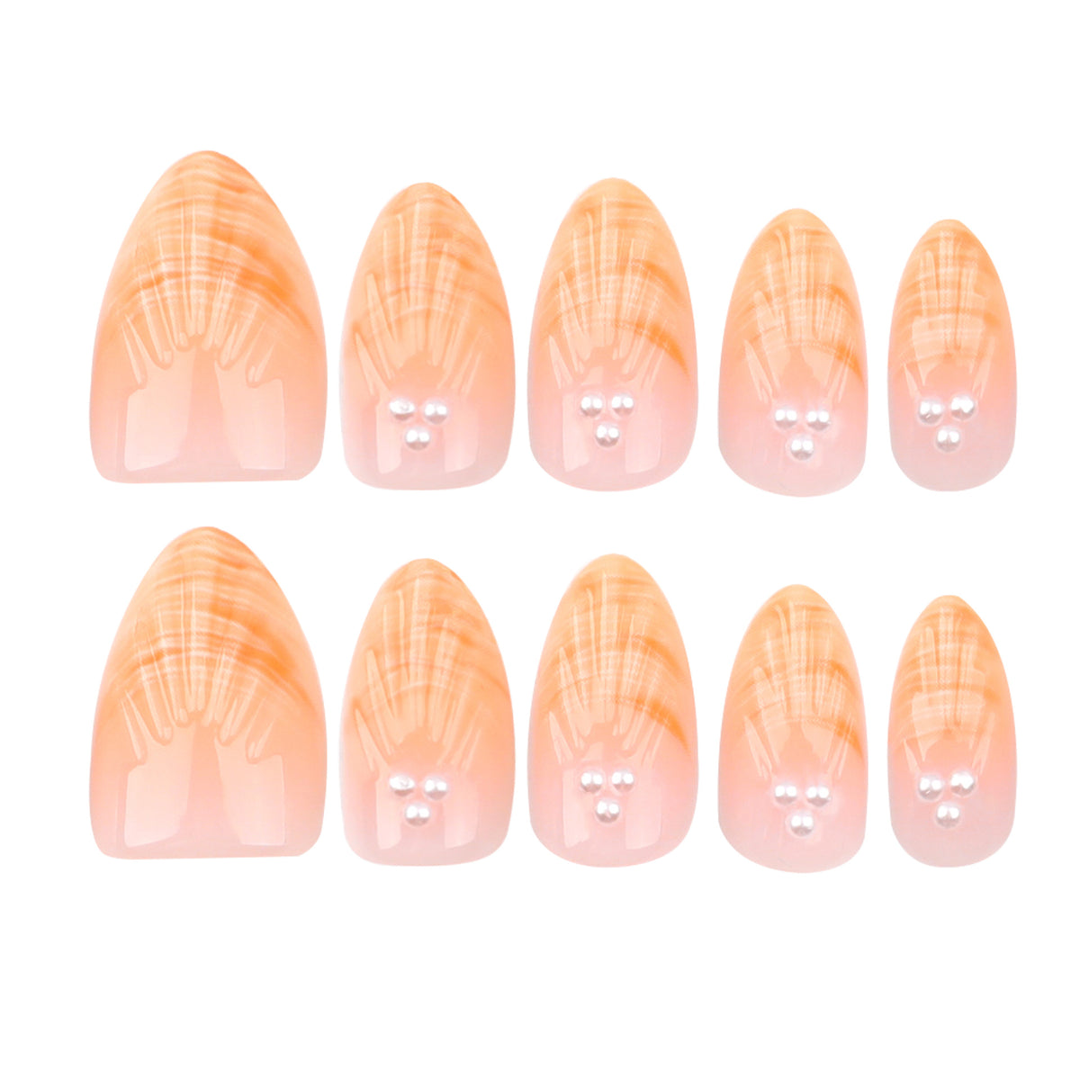 Orange French 3D Shell & Pearl Press-On Nails