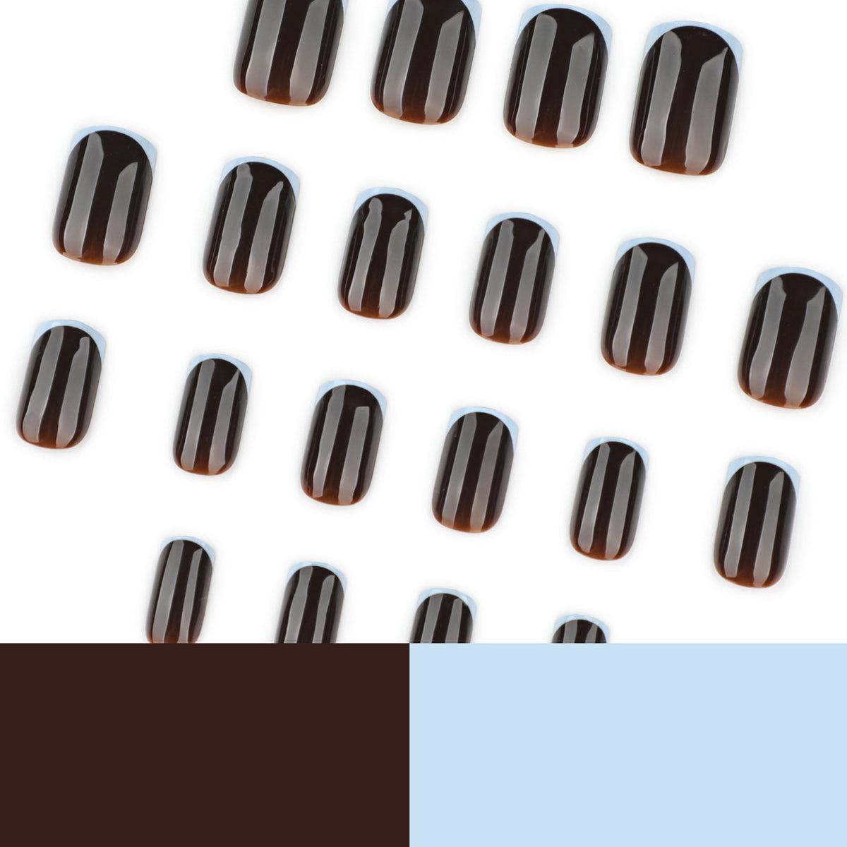 French Light Gray Blue & Brown Tone Nails