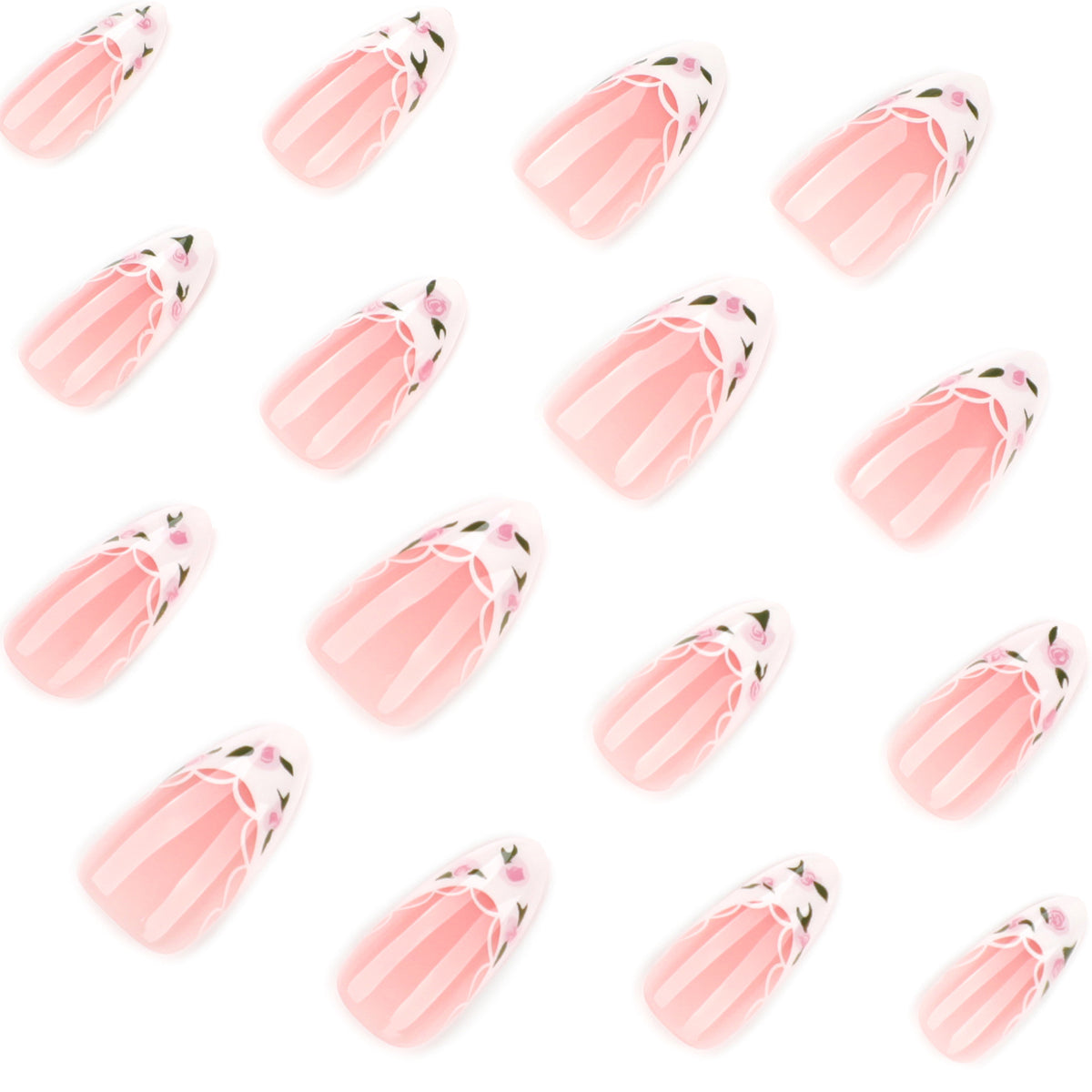Handmade White French Tip Floral Press-on Nails