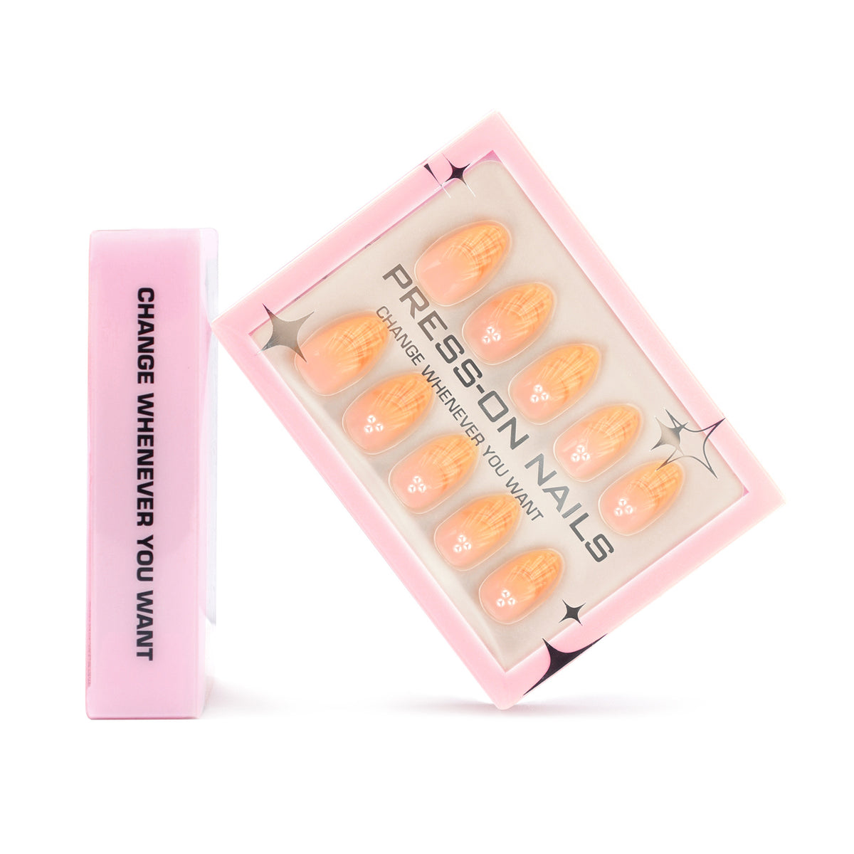 Orange French 3D Shell & Pearl Press-On Nails