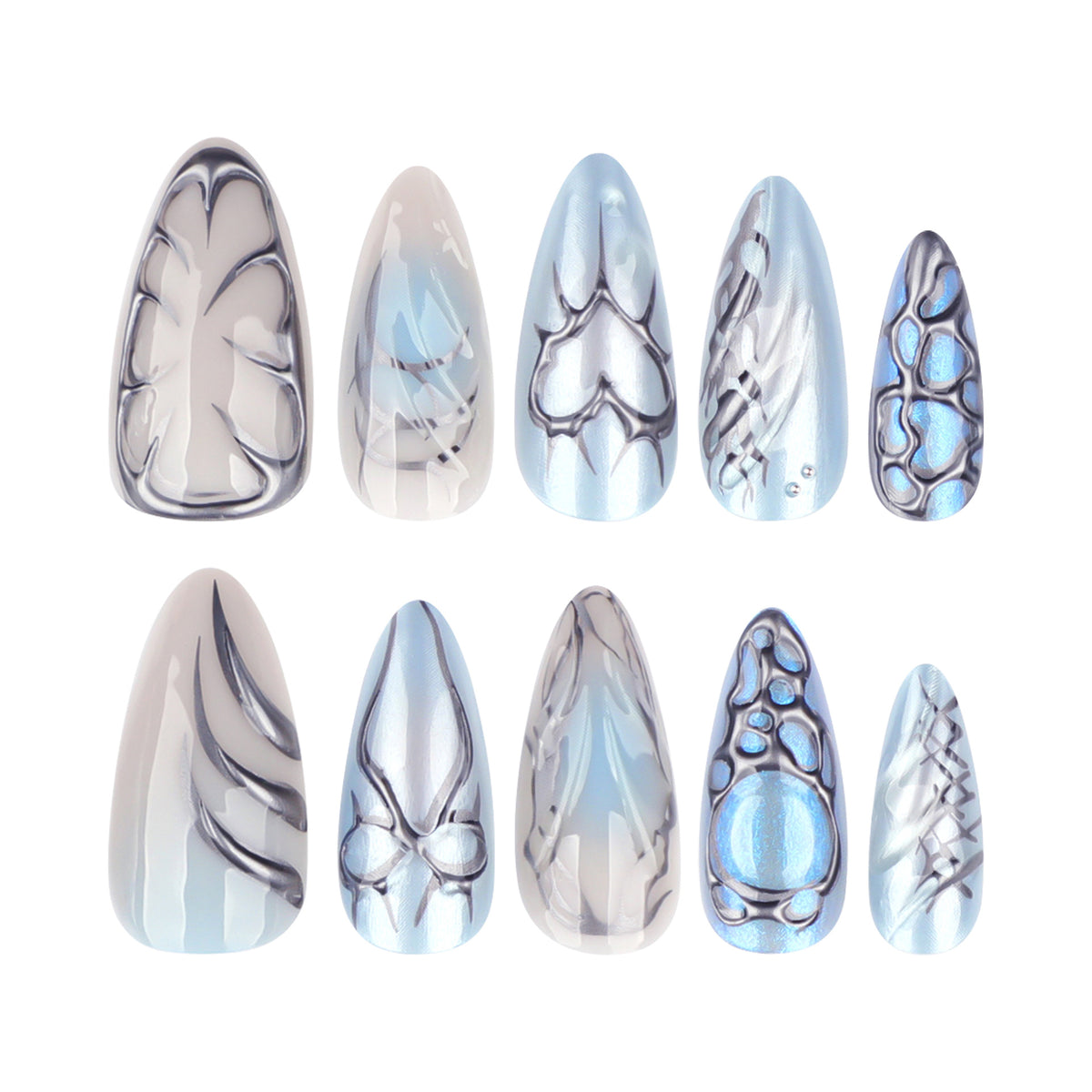 Ice Blue Y2K Cyber 3D Nails