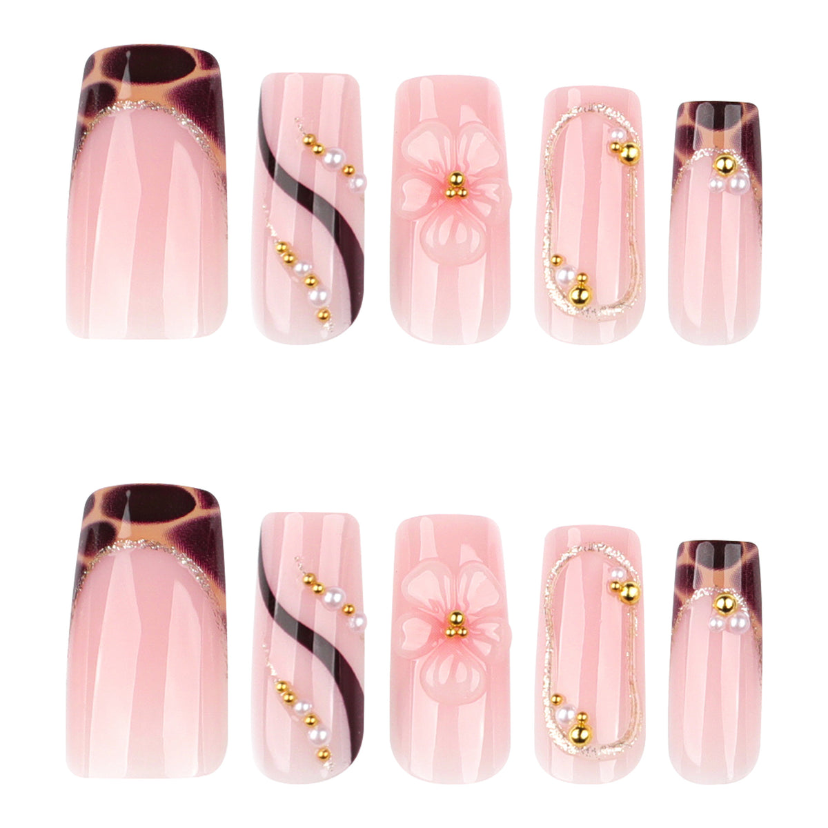 Classic French Manicure with Amber Tortoise & Webbing