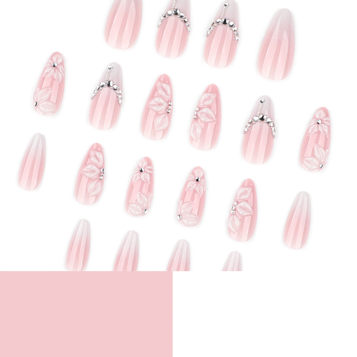 White Gradient French Nails with 3D Floral Design