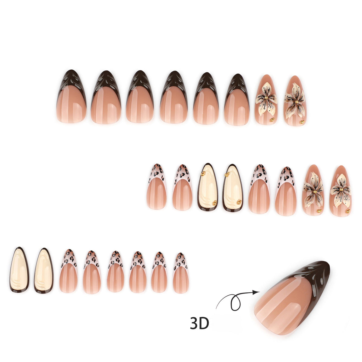 3D Floral French Tip Nails