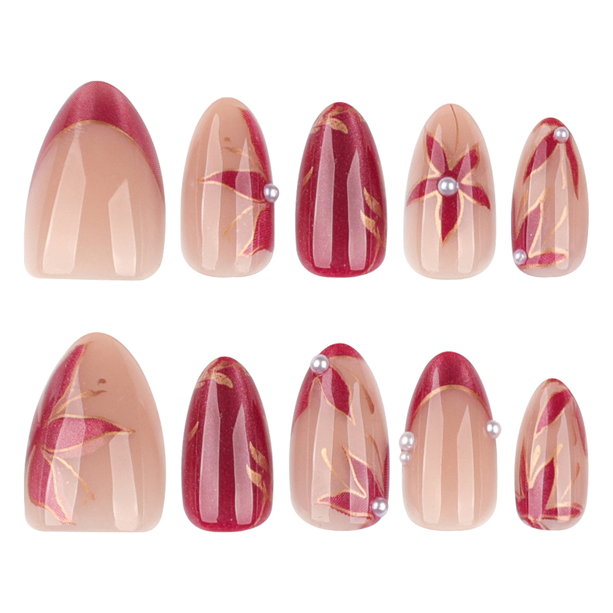 Leaf and Flower Cat Eye Nail Art
