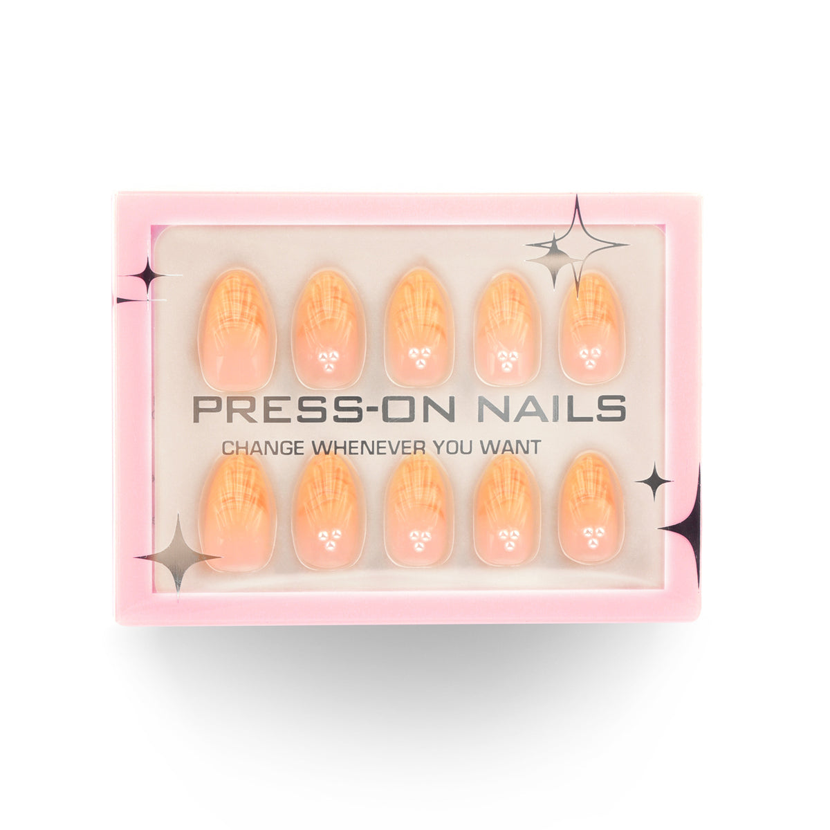 Orange French 3D Shell & Pearl Press-On Nails