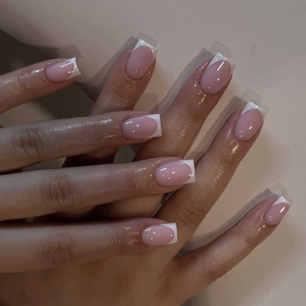 Classic French White Tip Short Square Nail Art