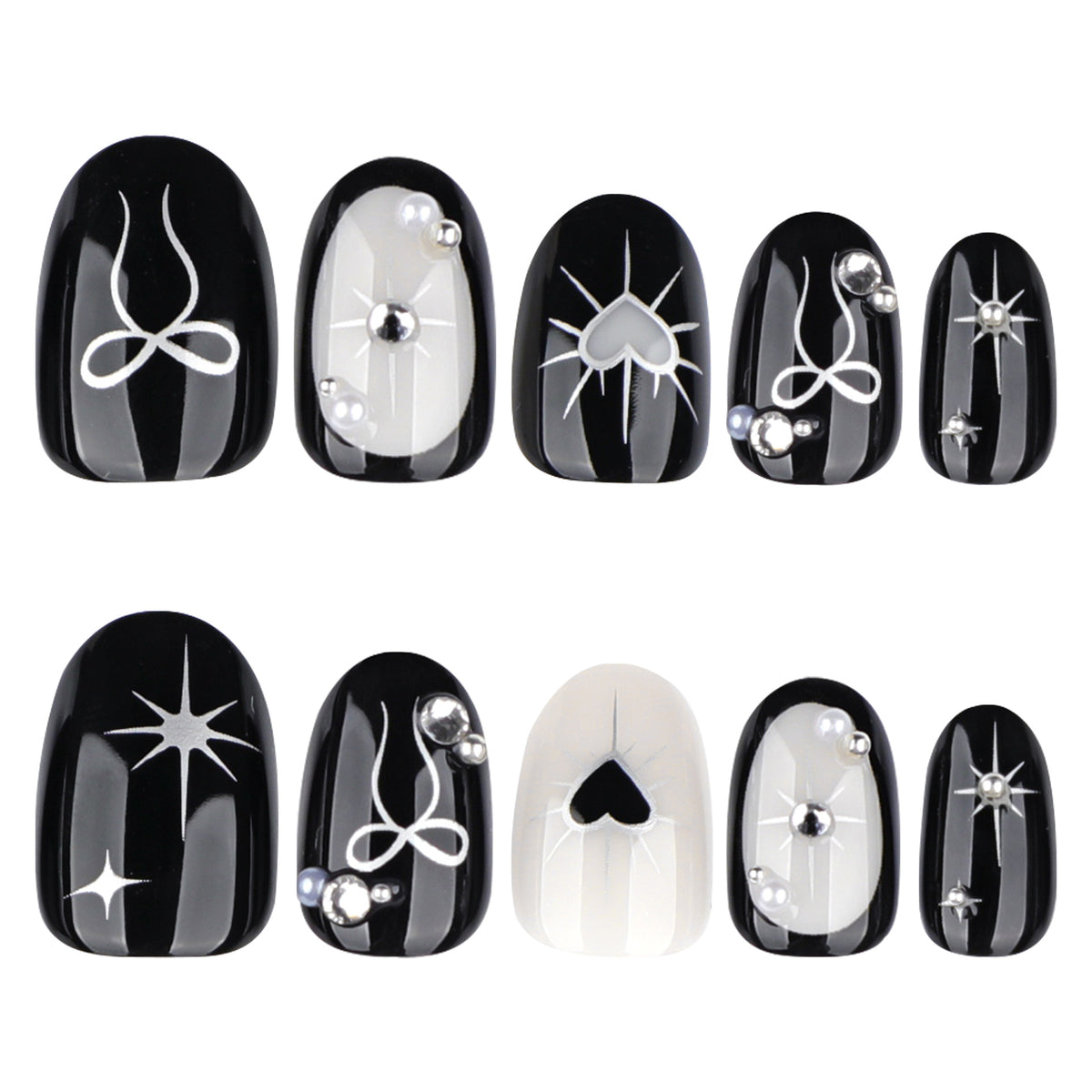 Handmade Goth Black Heart Y2K Press-on Nails