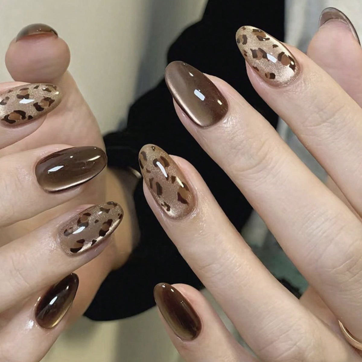Leopard Print Cat Eye Almond Press-On Nails