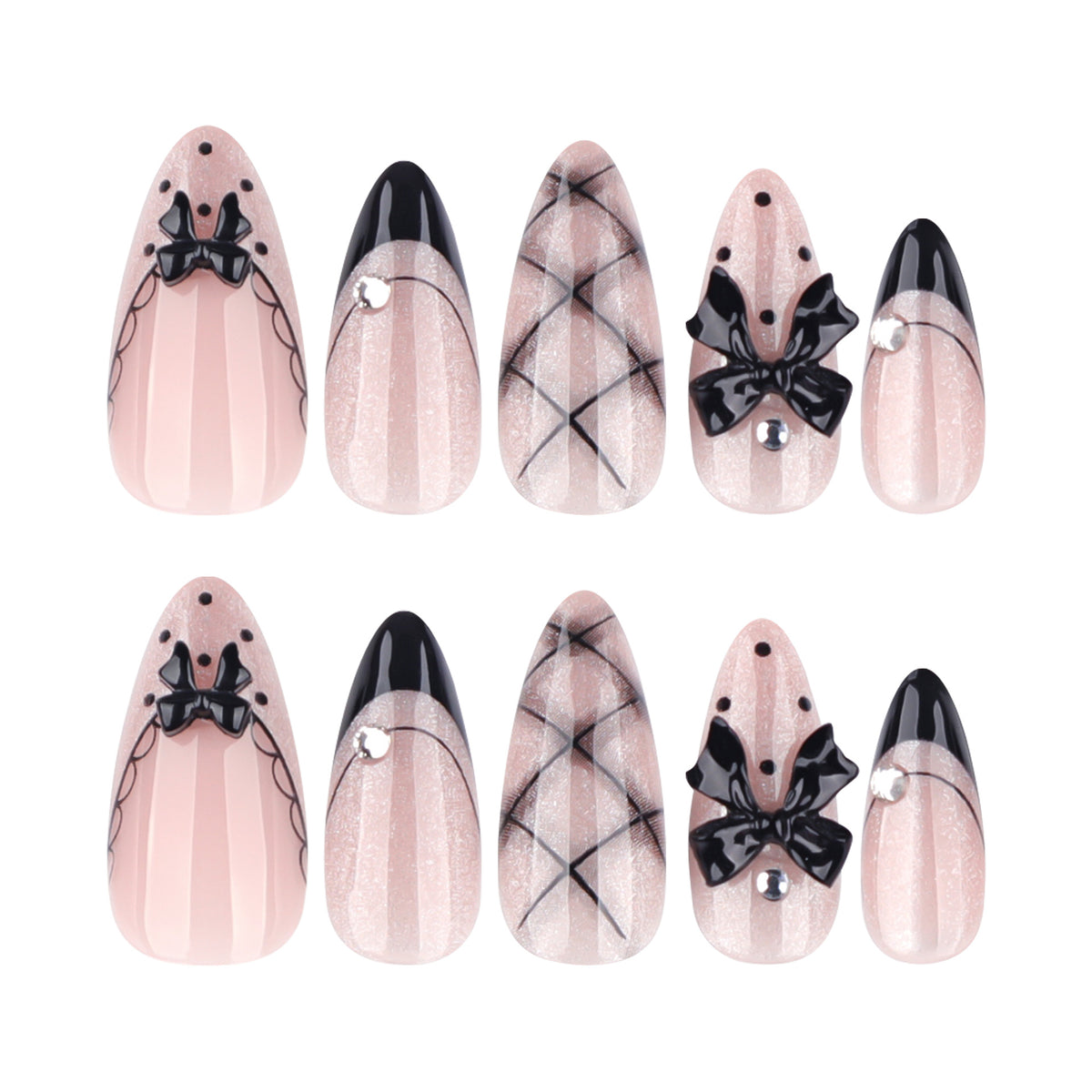 Gothic Black Bowknot Y2K Cat Eye Almond Press On Nails