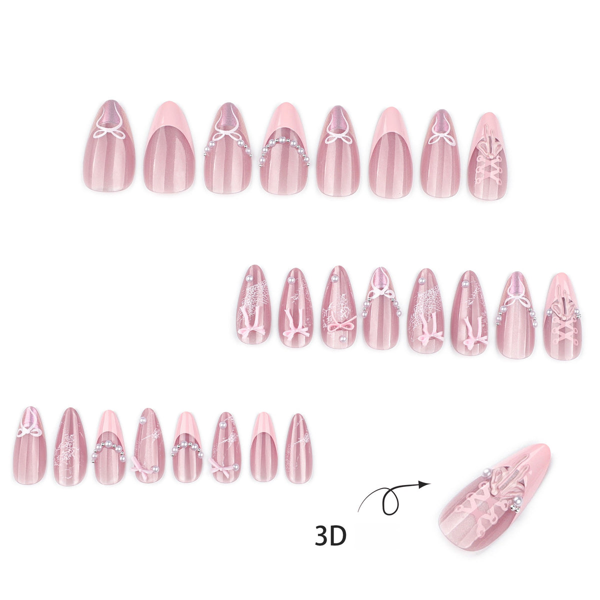 Sweet Pink 3D Bow French Tip Nail Art