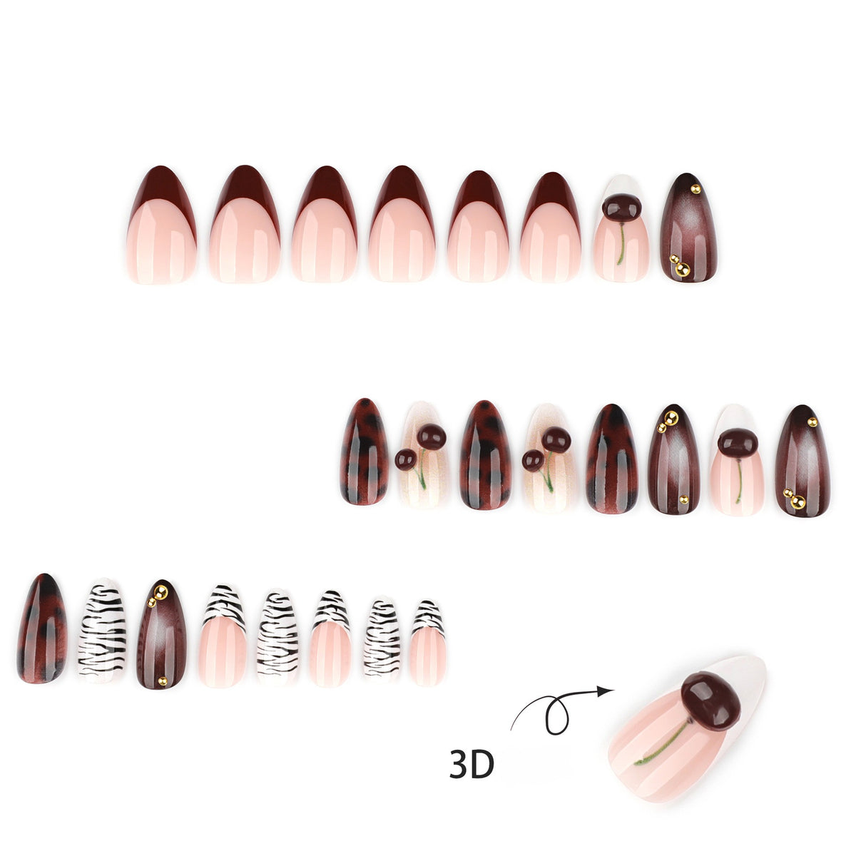 Black & White Zebra Print 3D Cherry Nails