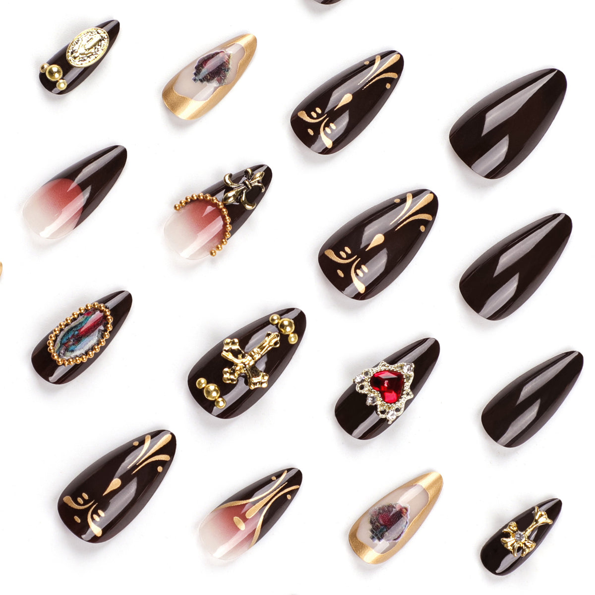 Handmade 3D Embossed Heart Gemstone Press-on Nails