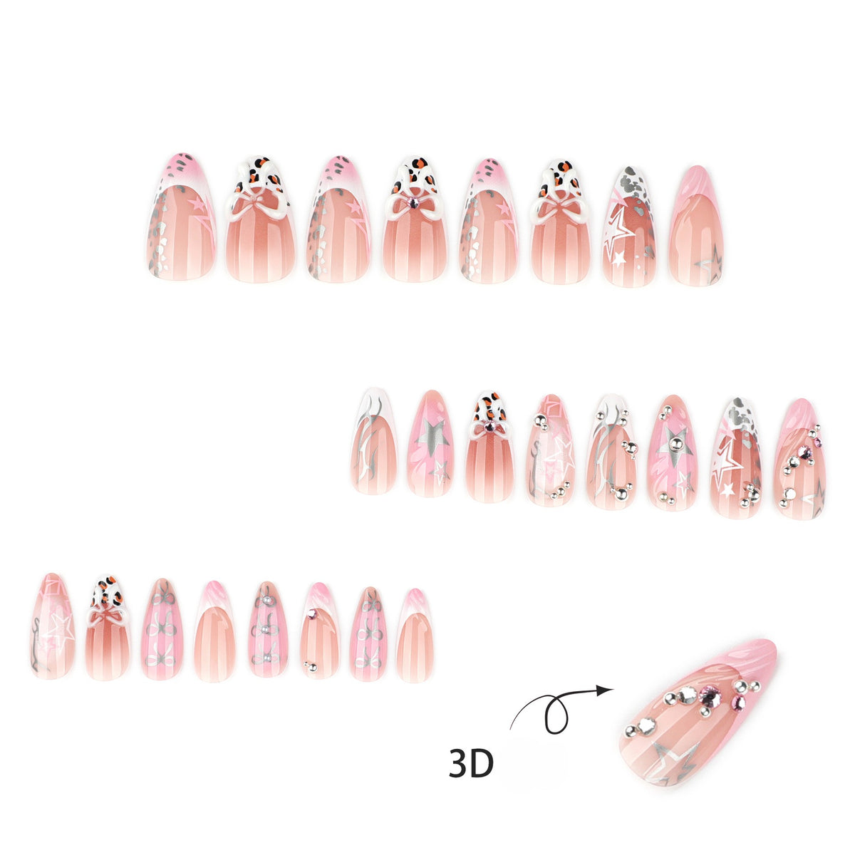 French Pink Edgy 3D Bow Nails