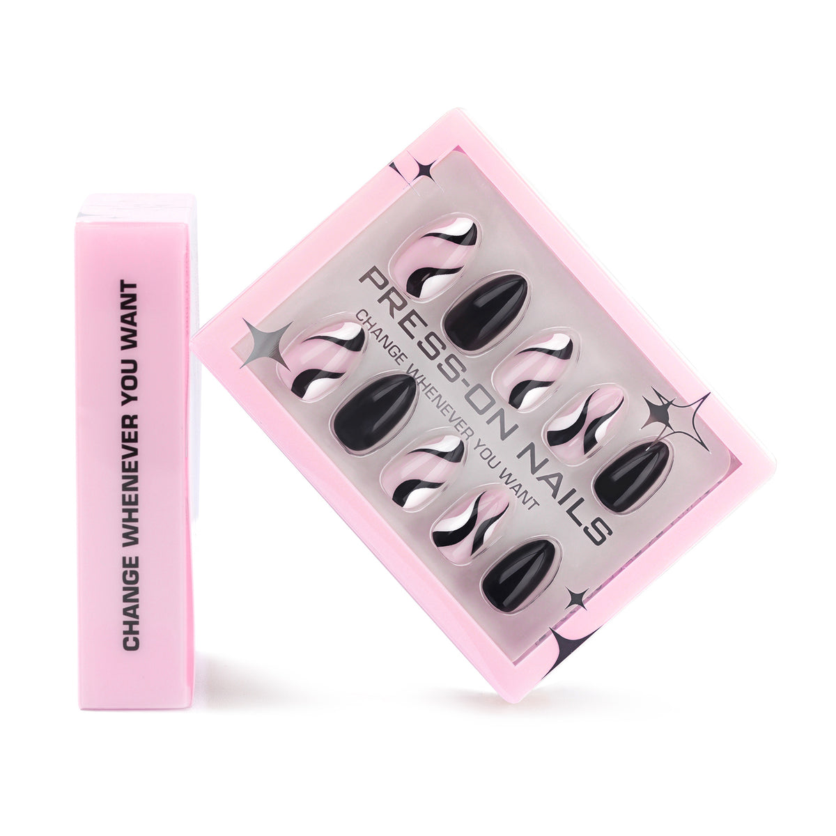 Black Abstract Stripe Press-On Nails