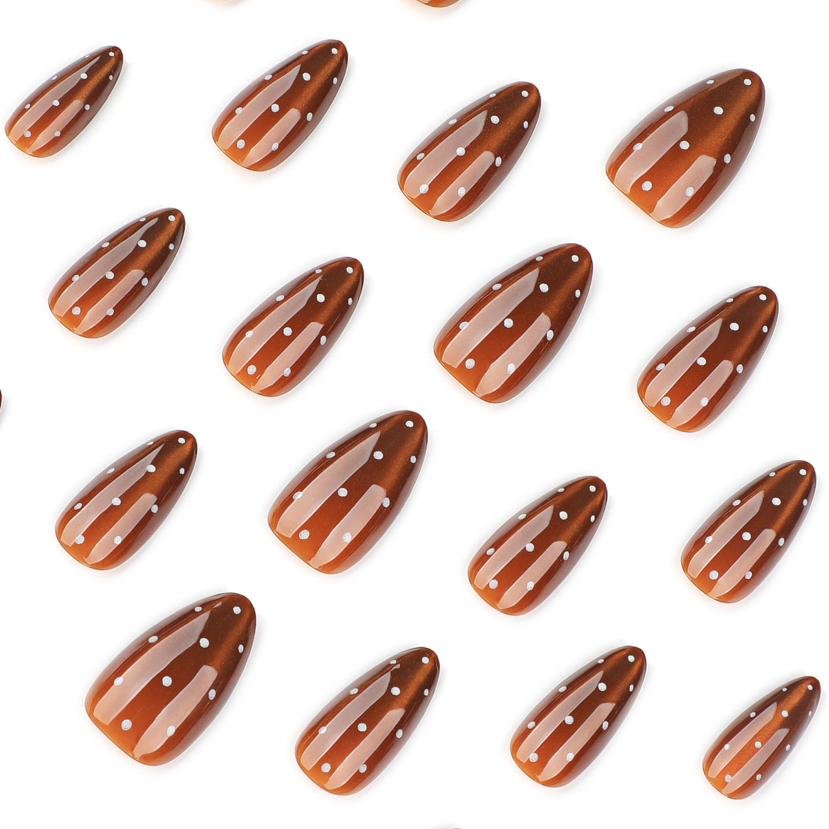 Brown Cat Eye White Polka Dot Nails