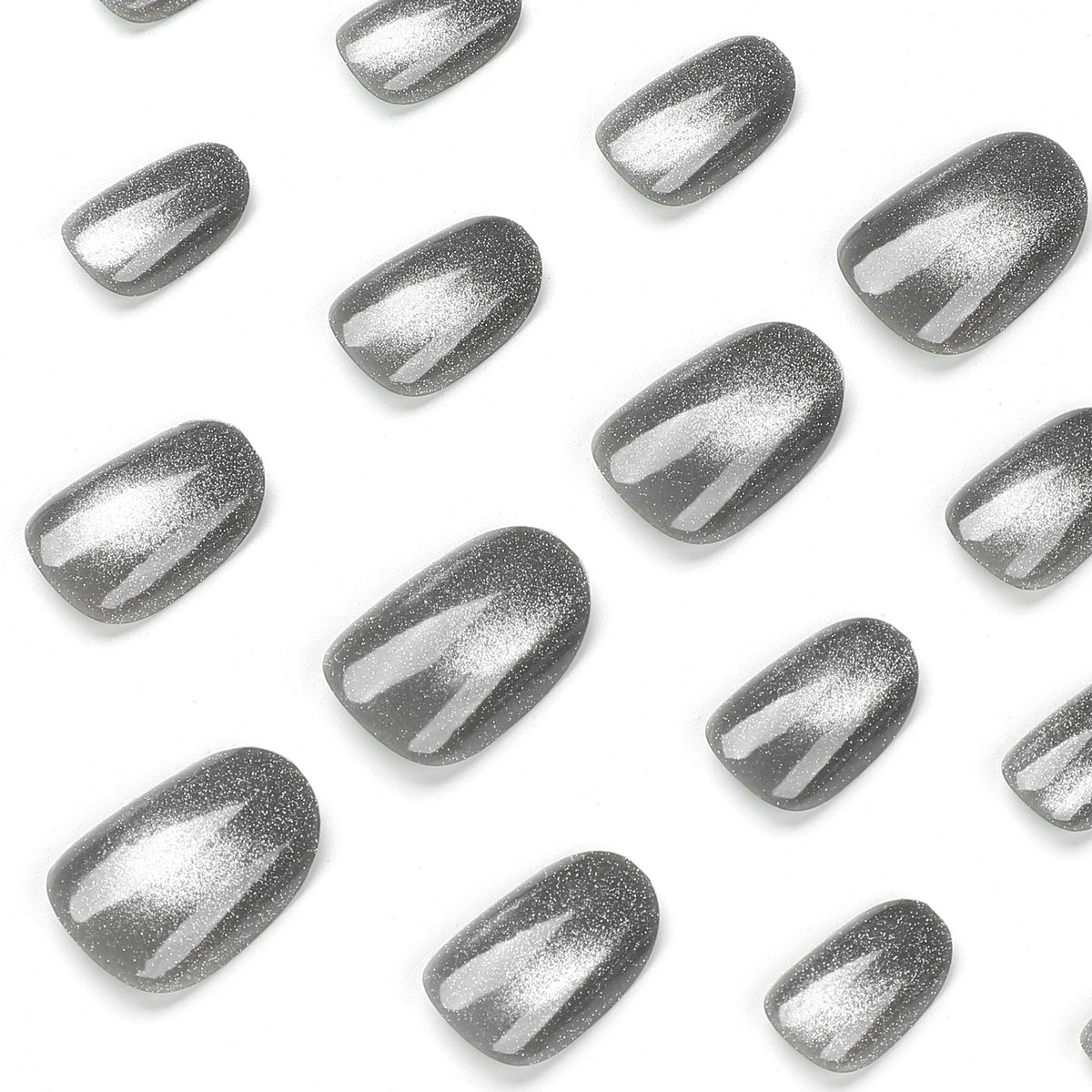 Silver Grey Magnetic Cat Eye Press-on Nails