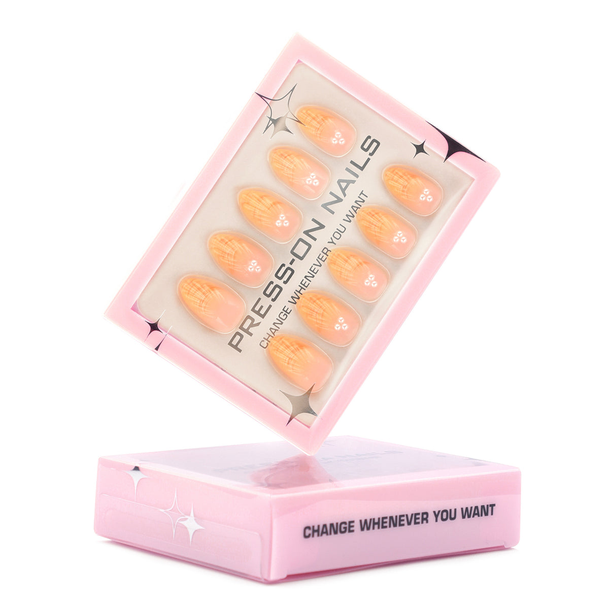 Orange French 3D Shell & Pearl Press-On Nails