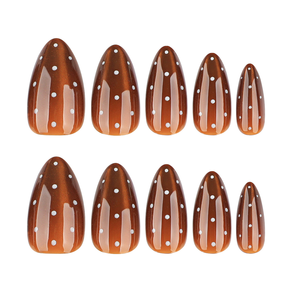 Brown Cat Eye White Polka Dot Nails