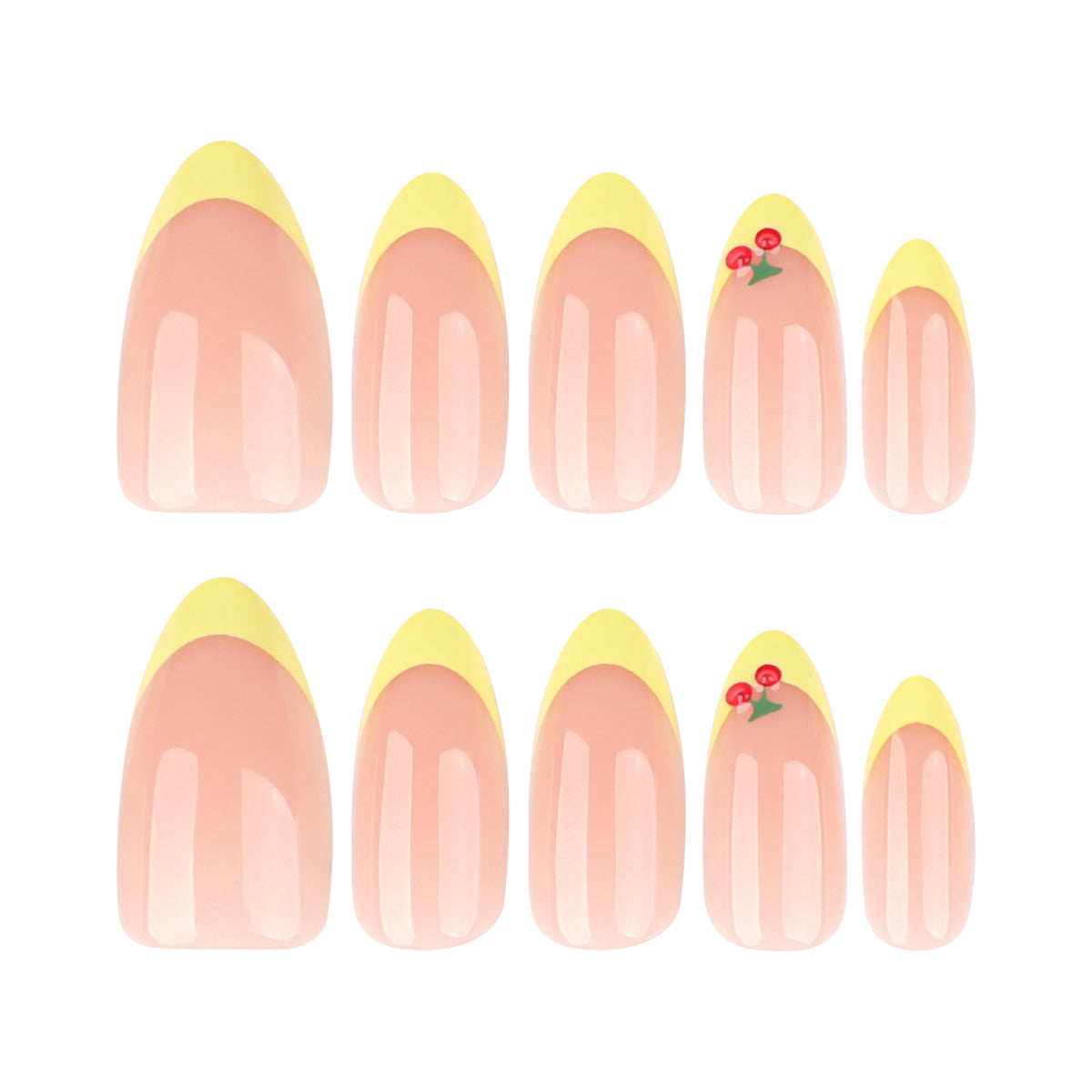 3D Cherry Yellow French Press-On Nails