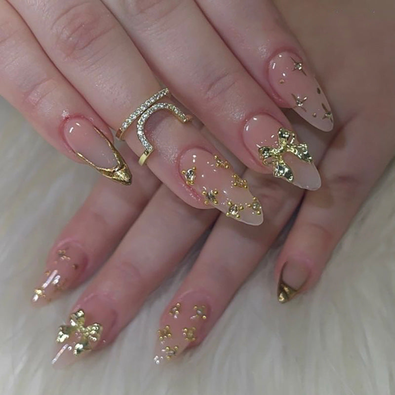 3D Gold Bow with Crystal Studs