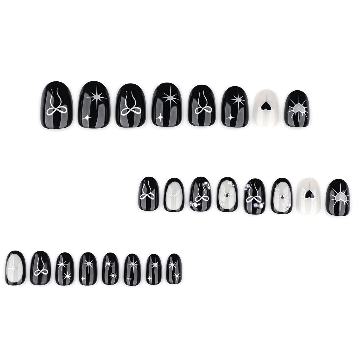 Handmade Goth Black Heart Y2K Press-on Nails
